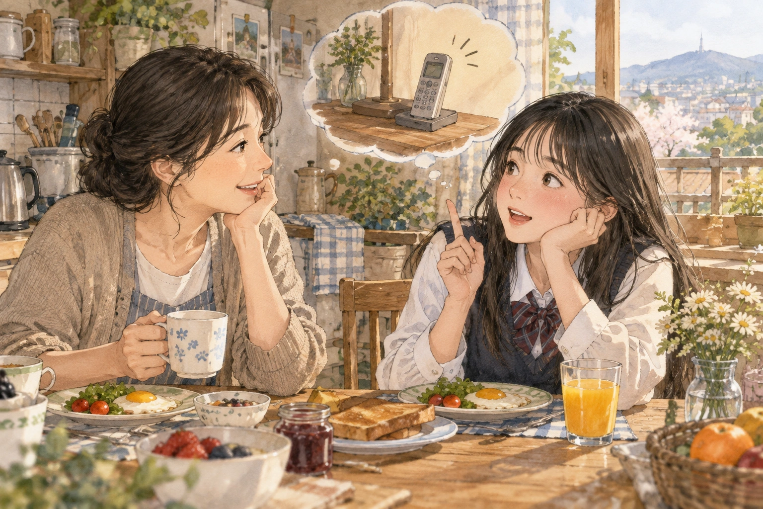 아침 식탁에서 전화가 울린 때를 회상하는 가족