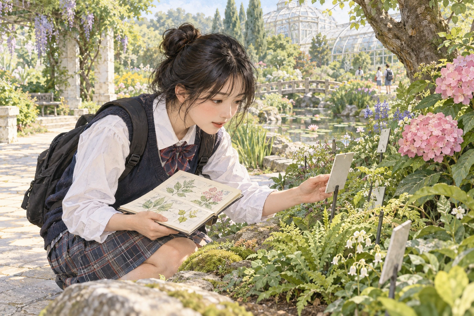 식물 기록을 확인하는 학생