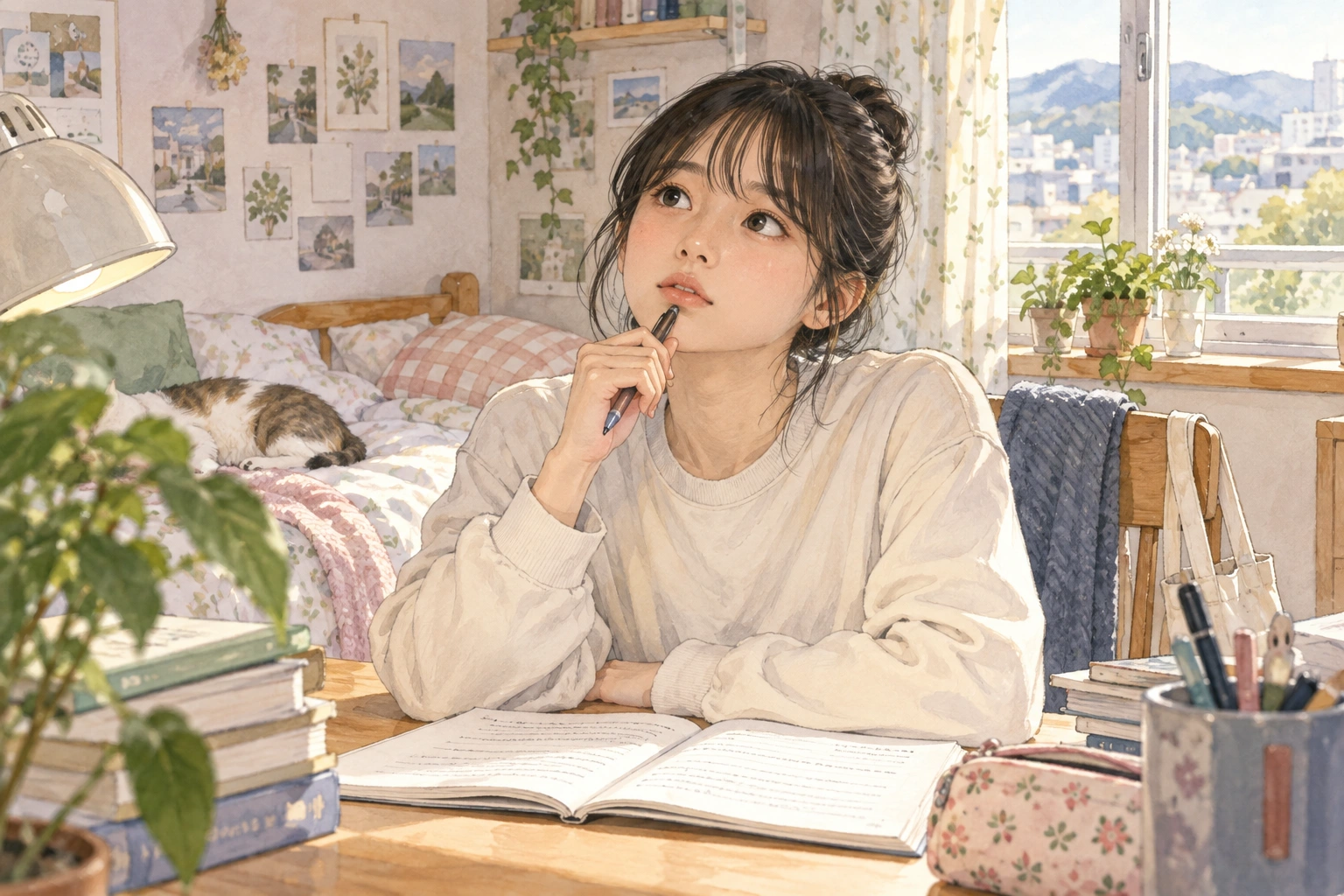 집에서 혼자 복습하는 학생