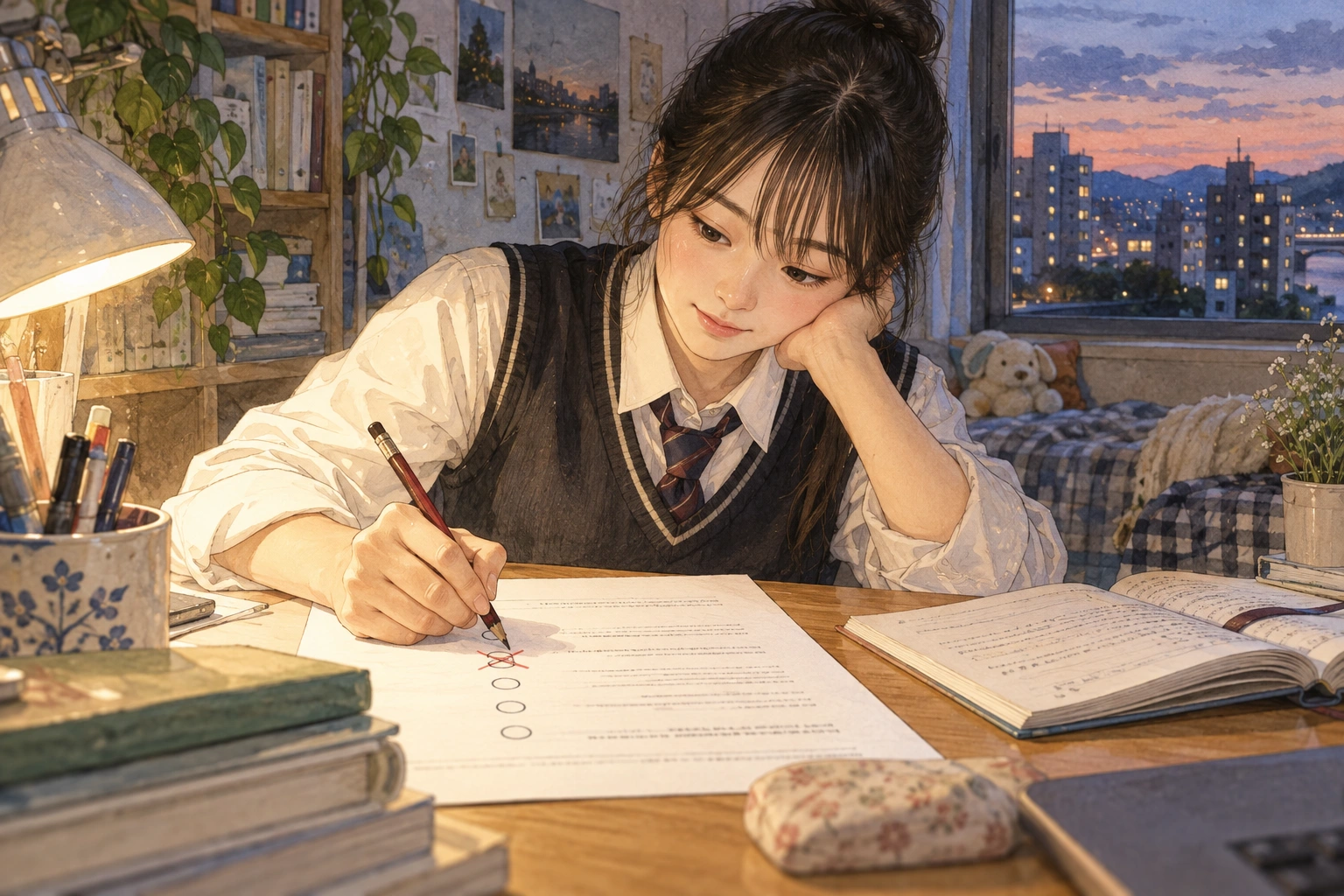 오답을 지우는 학생