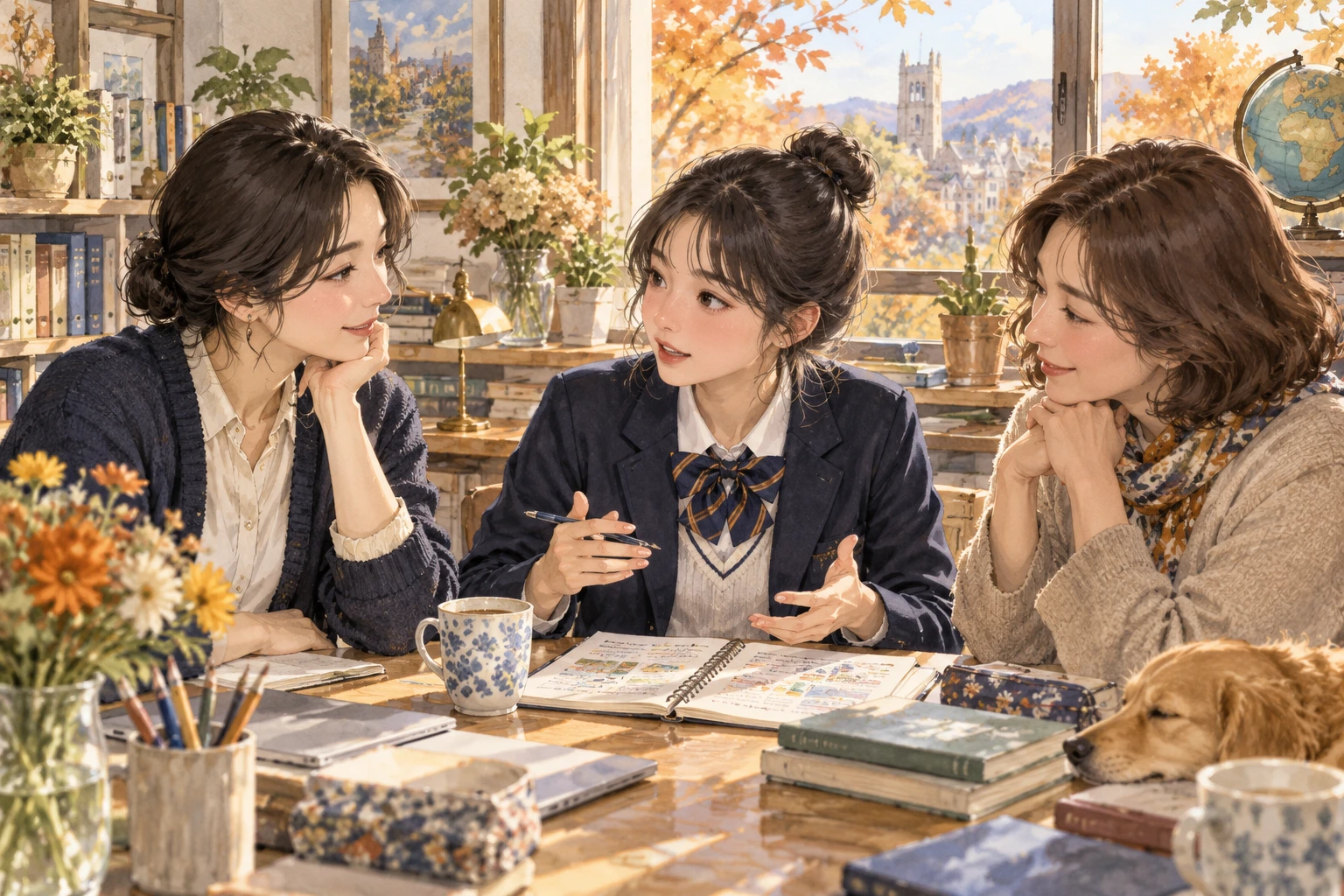 교사와 학부모 앞에서 학생이 자기 풀이의 근거를 설명하는 상담 장면