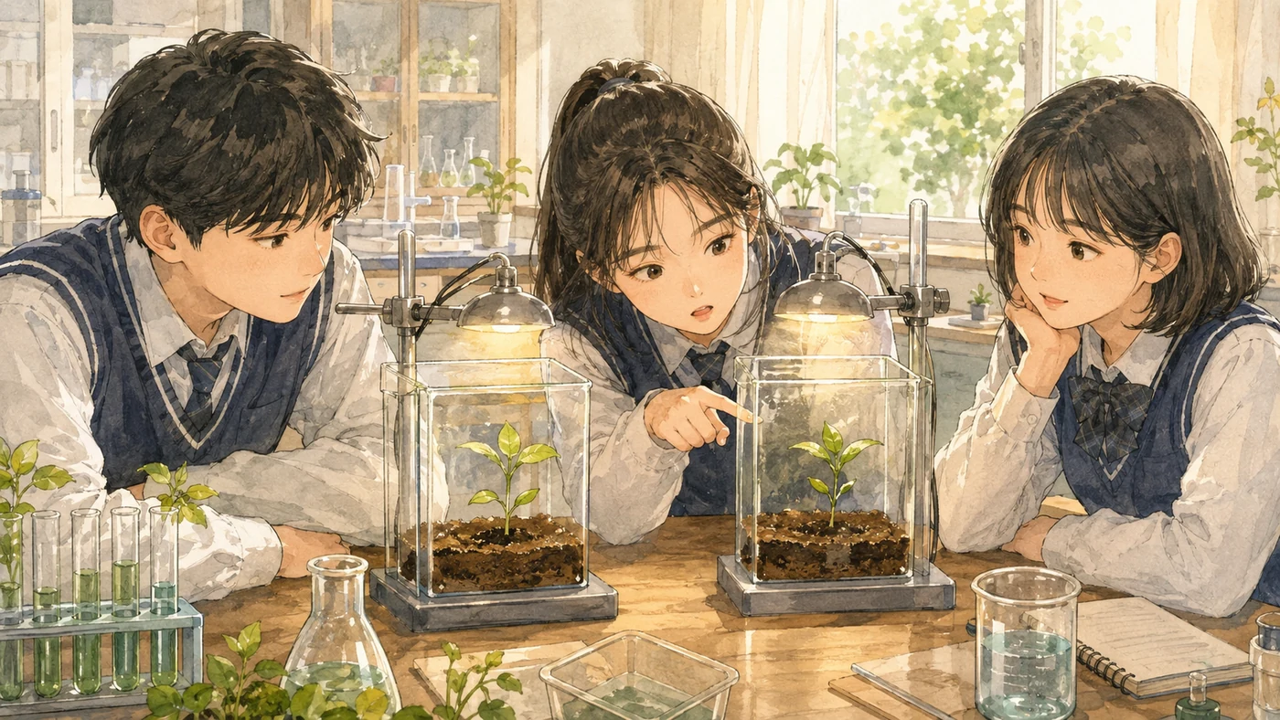 조건을 통제한 두 식물을 재는 과학실