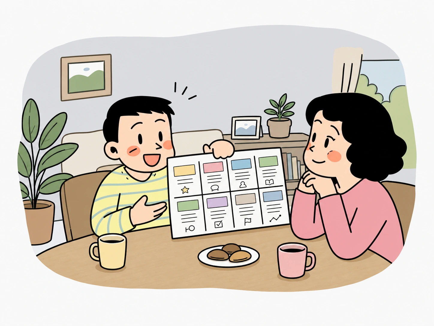 주말 저녁 학생이 주간 결과물을 설명합니다.