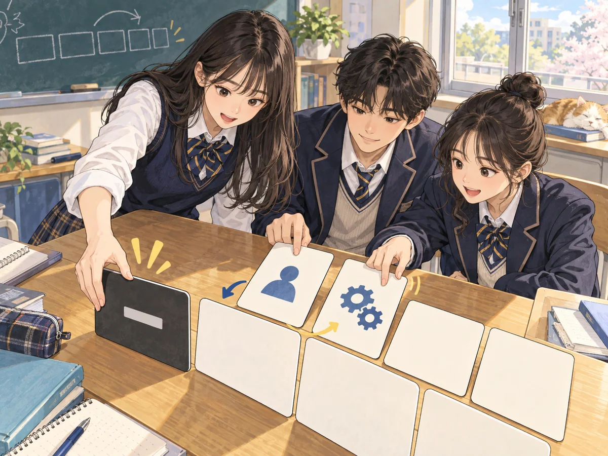 어두운 제한어 카드를 문장 앞으로 옮기고 조동사와 주어의 자리를 바꾸는 학생들