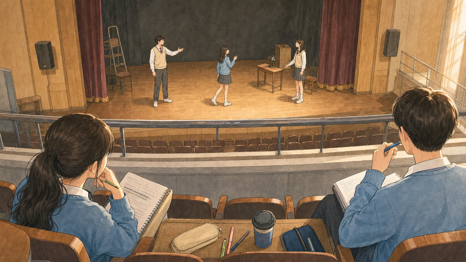 무대에서 본배우와 잠시 등장한 해설자를 구별하는 장면