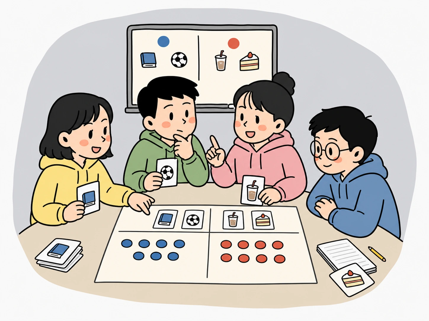 숫자 카드와 대상 카드를 함께 놓아야 정확한 판단이 됩니다.