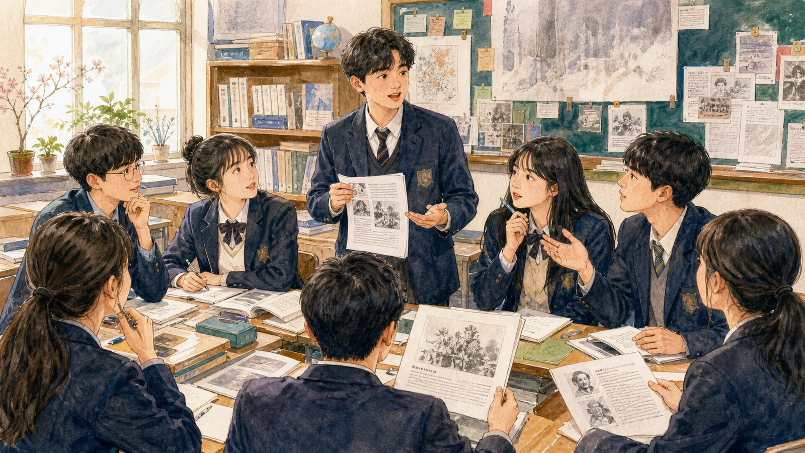토론 원에서 주장을 근거로 검증하는 학생들