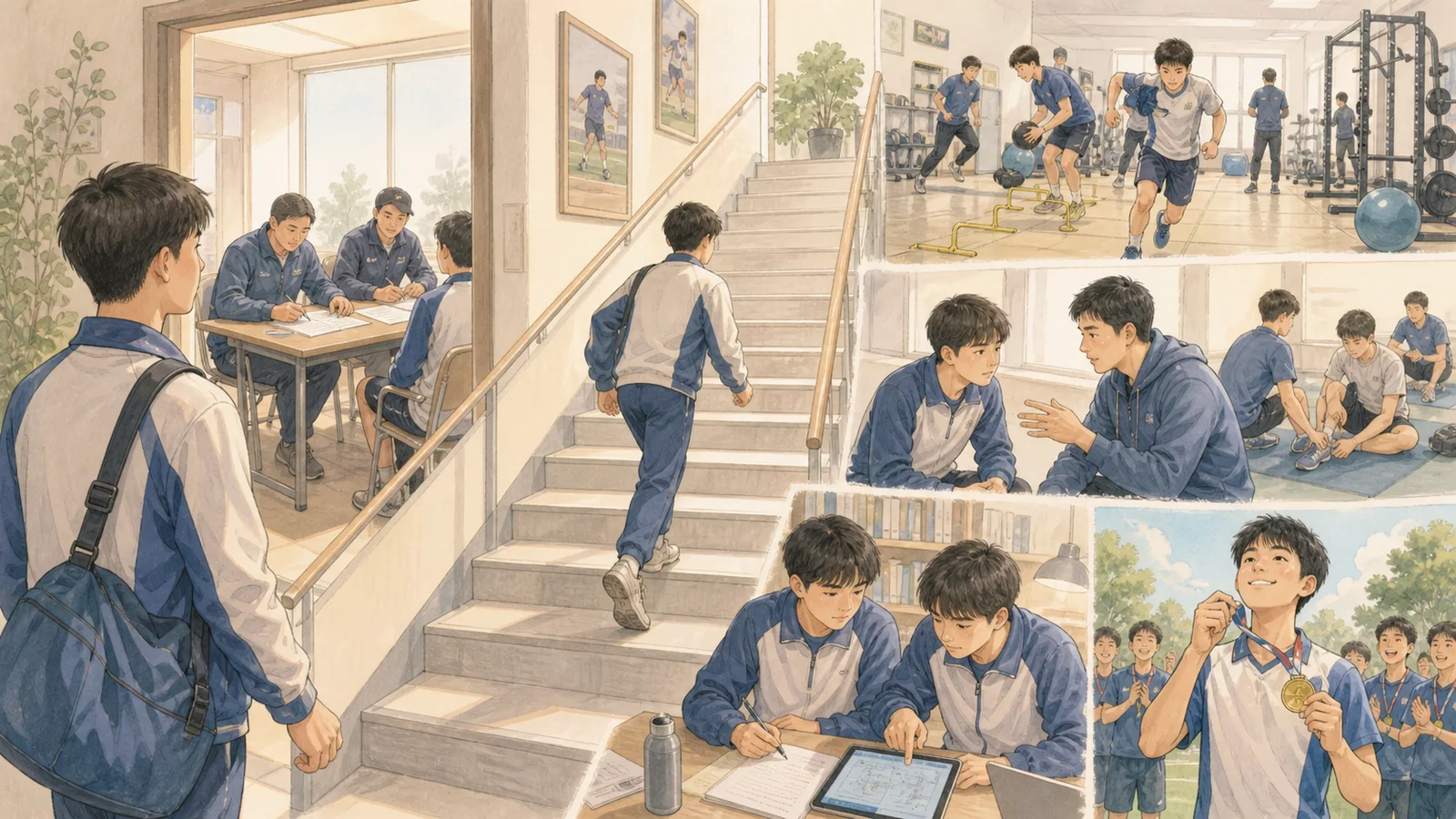 선발 경기의 작은 발달 차이를 관찰하는 학생