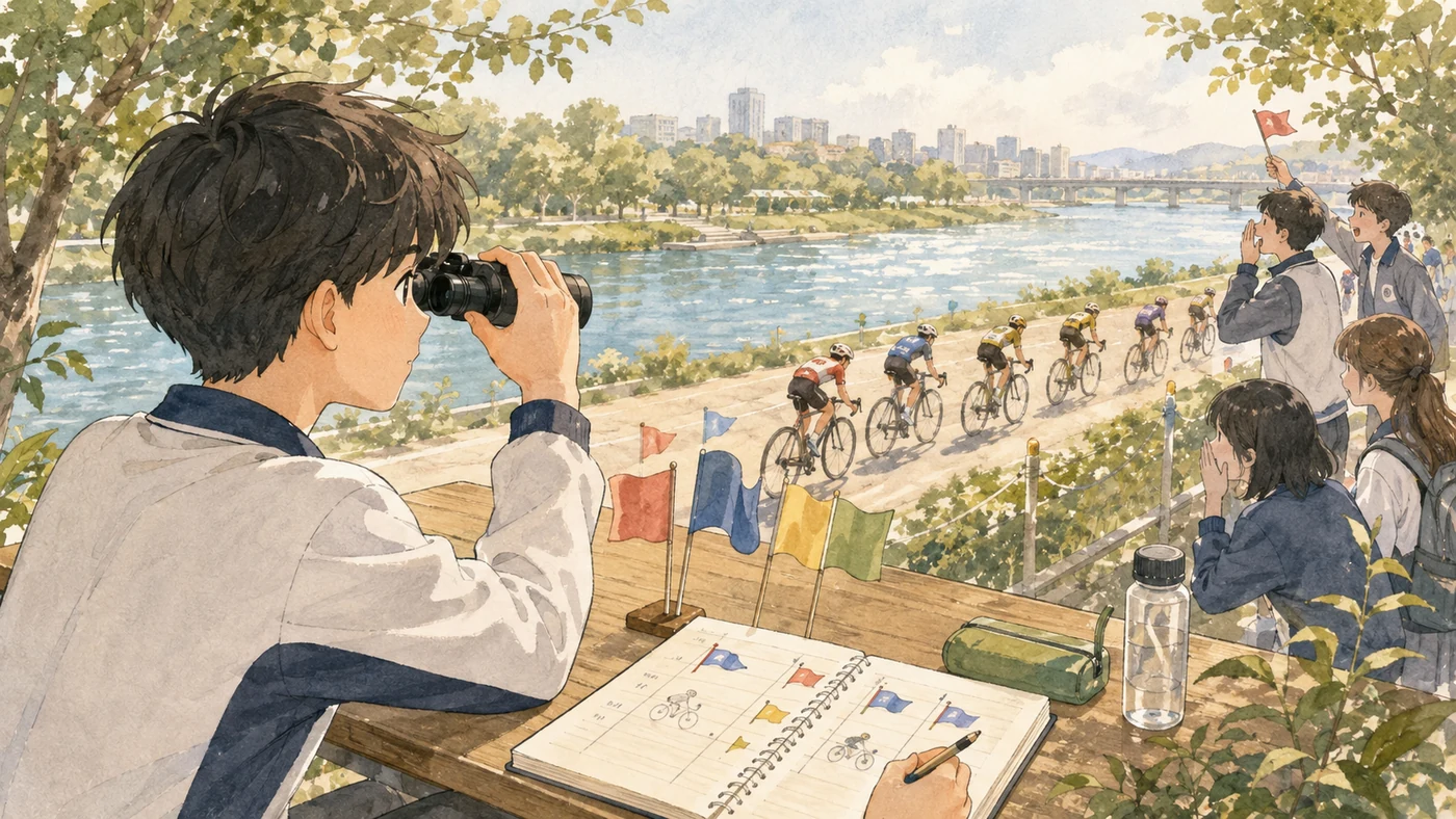 자전거 경기의 팀과 위치 변화를 관찰