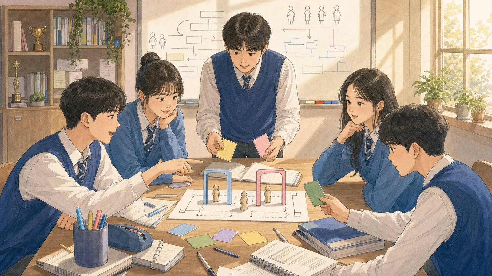 서핑 보드처럼 다른 도치 조건을 균형 잡는 학생