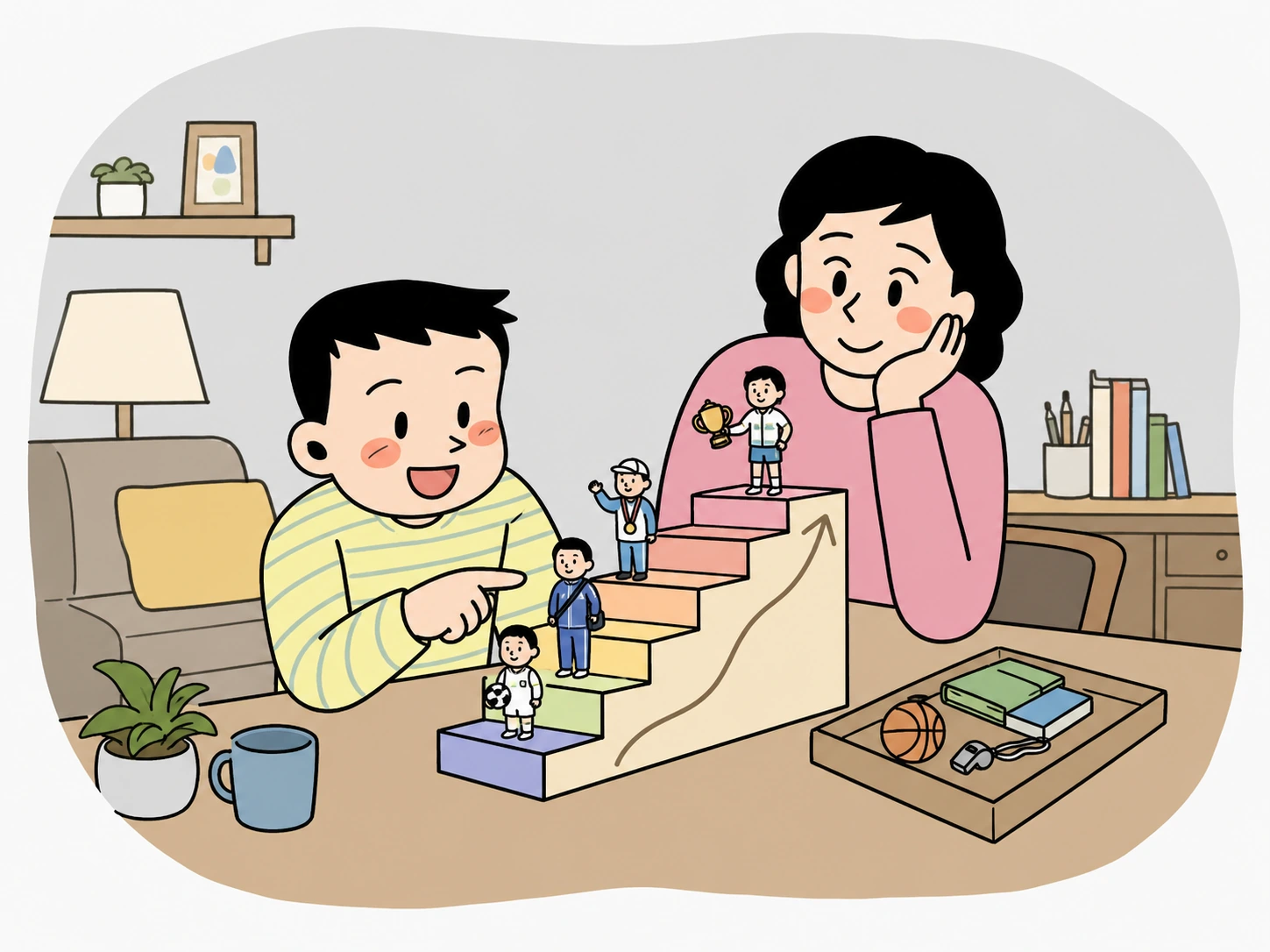 가정에서 달력과 기회 계단을 설명하는 장면입니다.