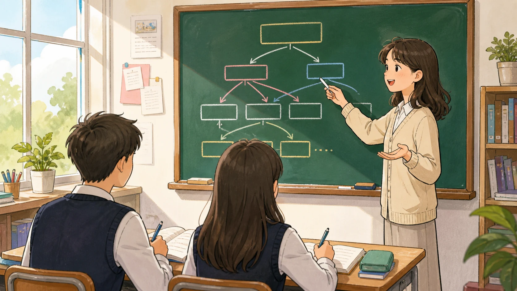 칠판에서 영어 문장의 진짜 주어와 동사 흐름을 설명하는 과천외고 영어 수업 장면