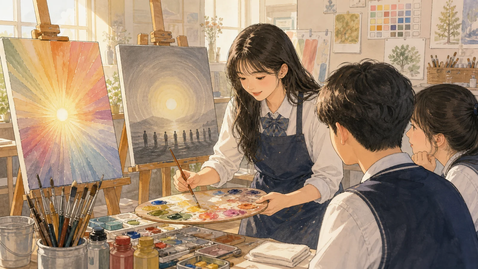 시험지 구조를 세 장면으로 연결한 사진박스 손그림
