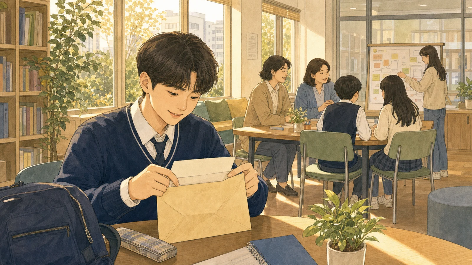 지역 커뮤니티센터에서 자원봉사 안내 편지를 여는 학생