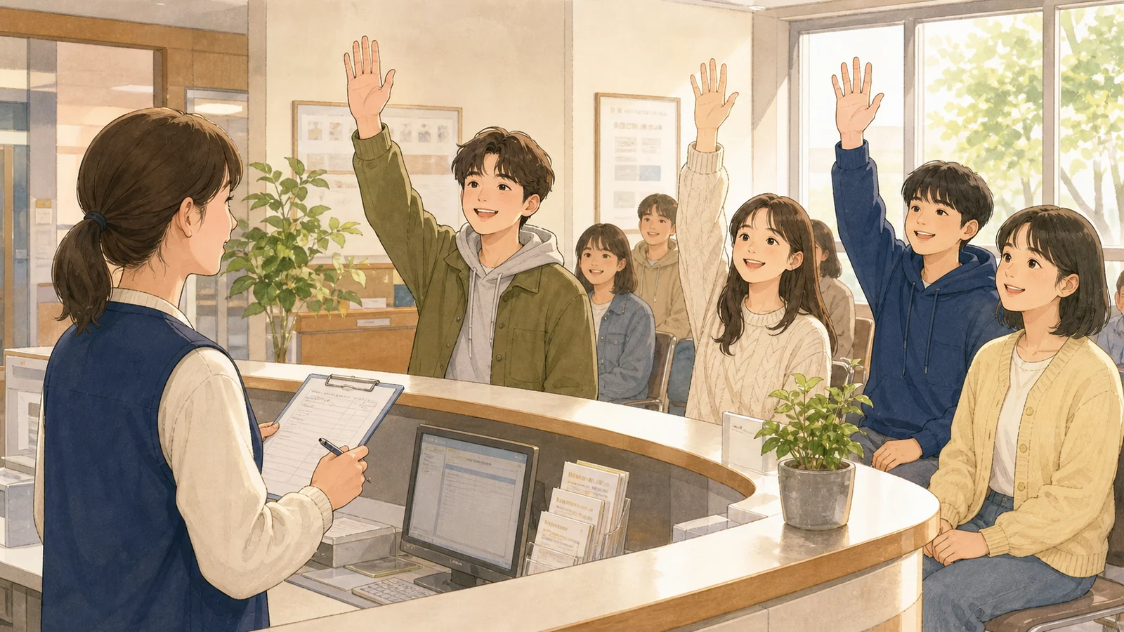 보건센터에서 주민들이 자원봉사 참여 의사를 밝히는 장면