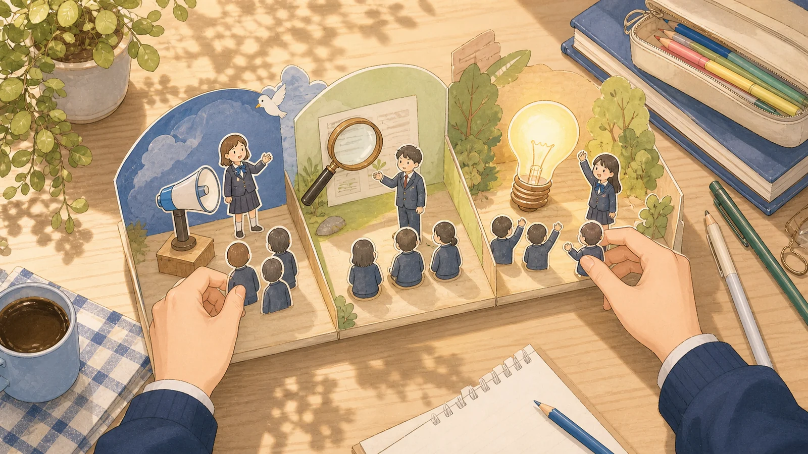 안내 근거 요청 세 장면을 배열하는 사진박스 손그림