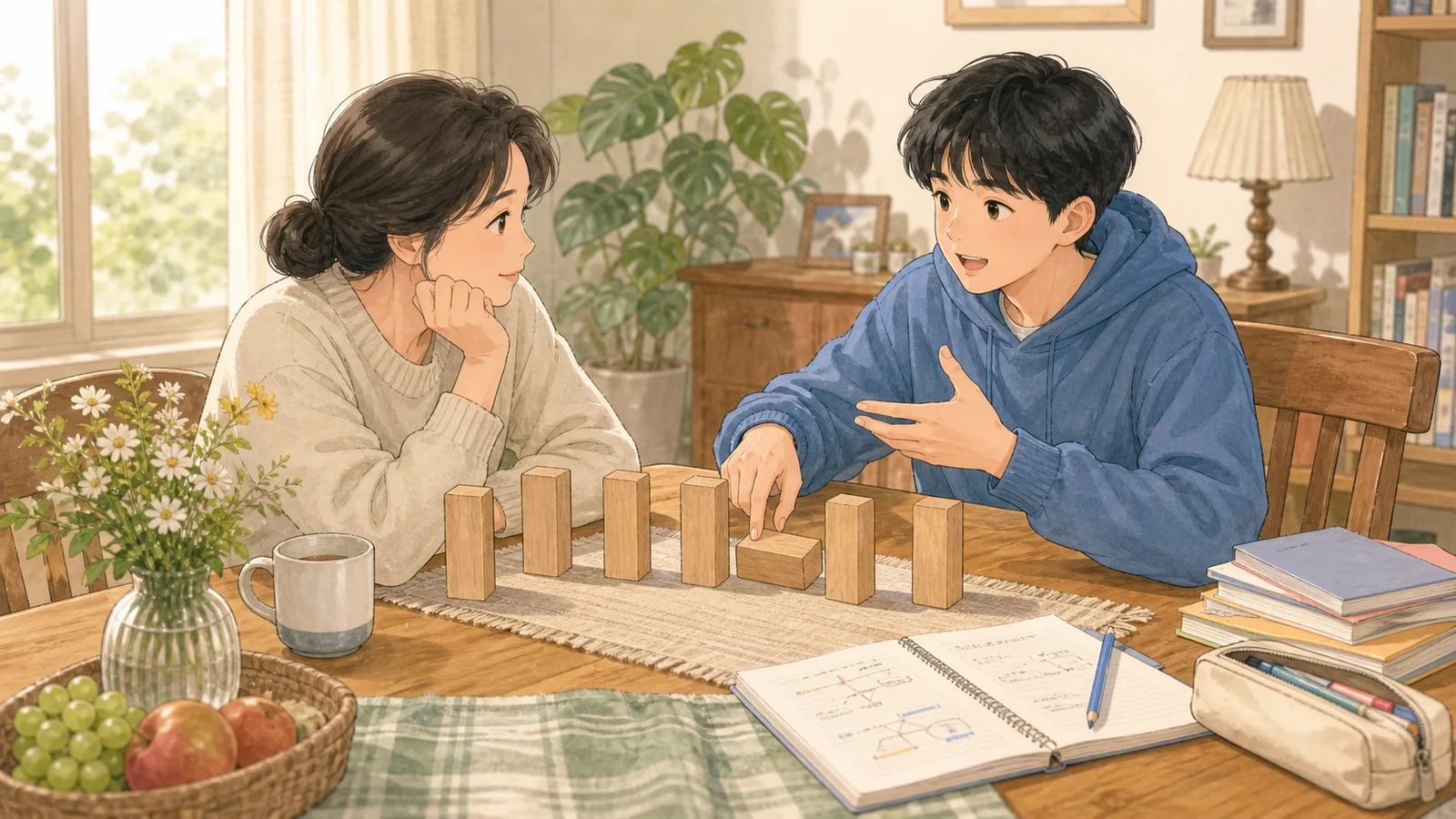가정에서 다섯 선택지를 근거로 대조하는 학생