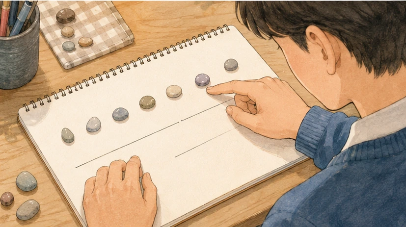 돌로 단어 수를 세는 손