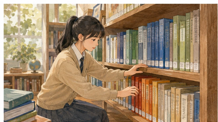 같은 크기의 두 책장을 정렬하는 도서관