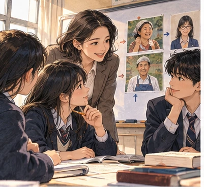 정보 카드를 세 서랍에 분류하는 학생