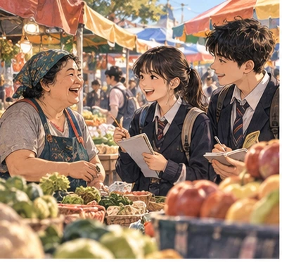 서점에서 실용 정보를 비교하는 학생
