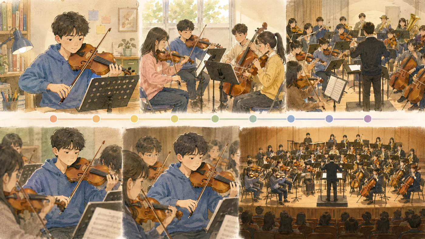 개인 연습에서 합주로 가는 오케스트라
