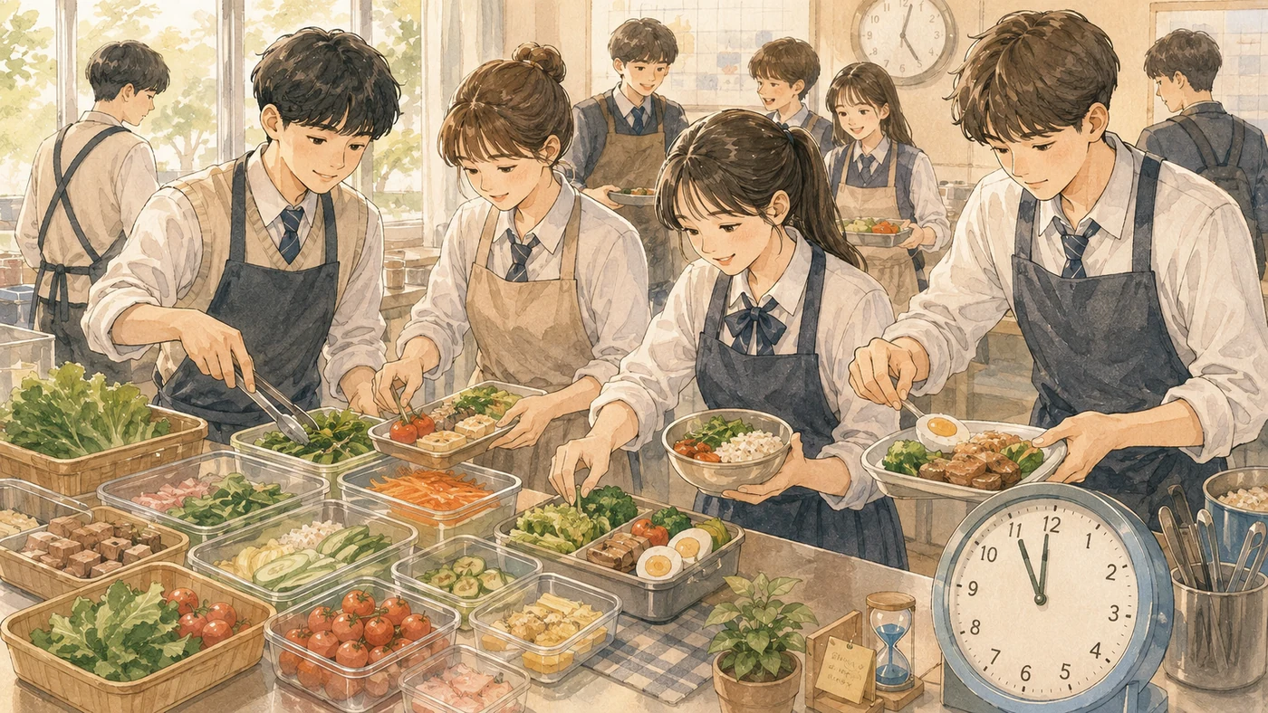 재료 준비에서 시간 요리까지 가는 급식실