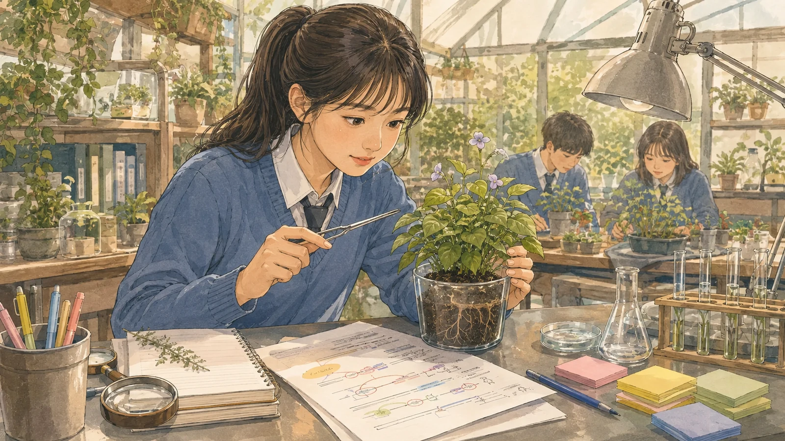 새 조건의 식물에 규칙을 적용하는 온실