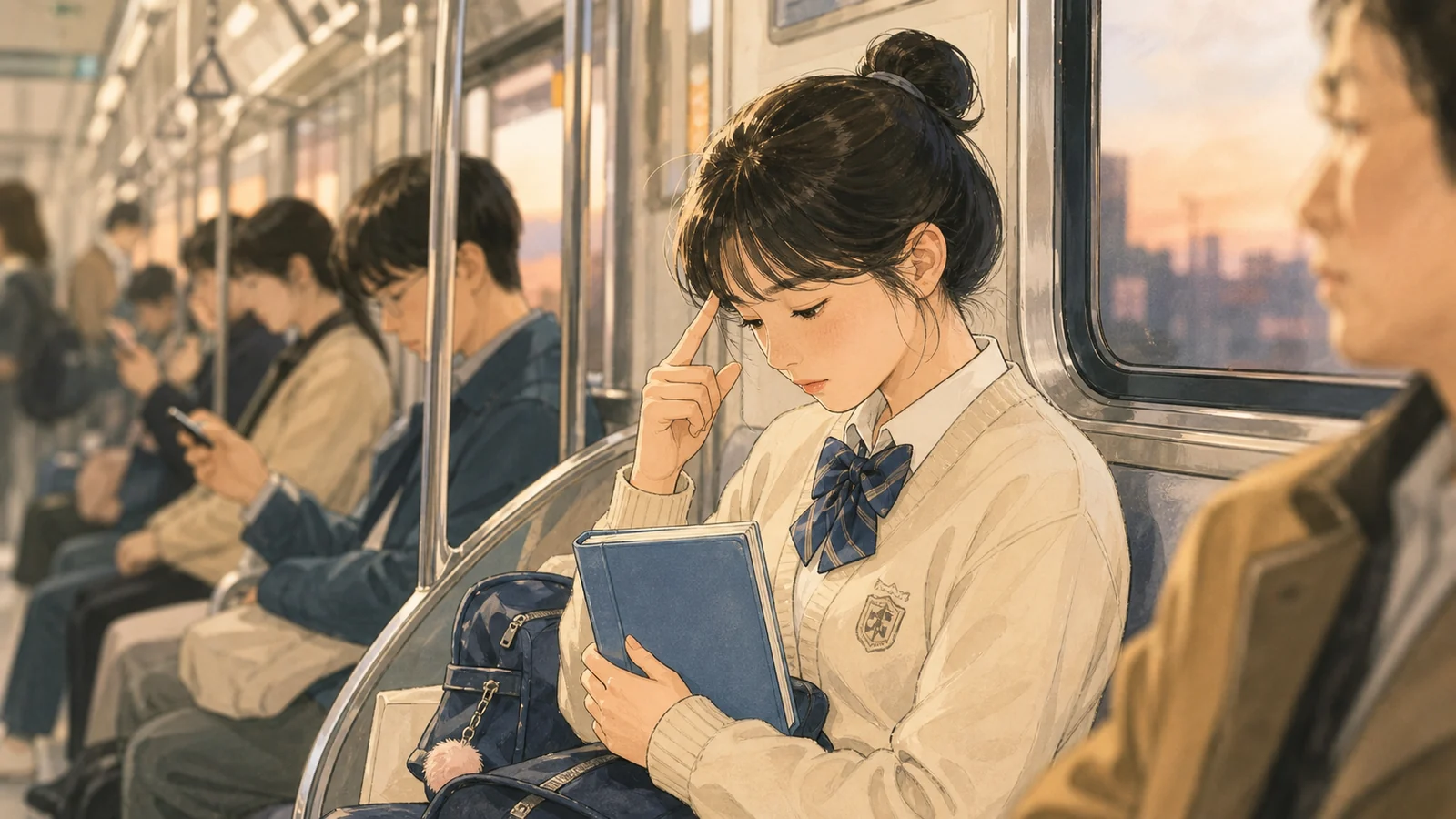 아침 식탁에서 전날 백지를 5분 확인하는 학생
