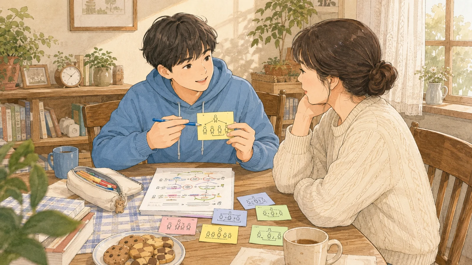 새 문제의 근거를 부모에게 설명하는 식탁