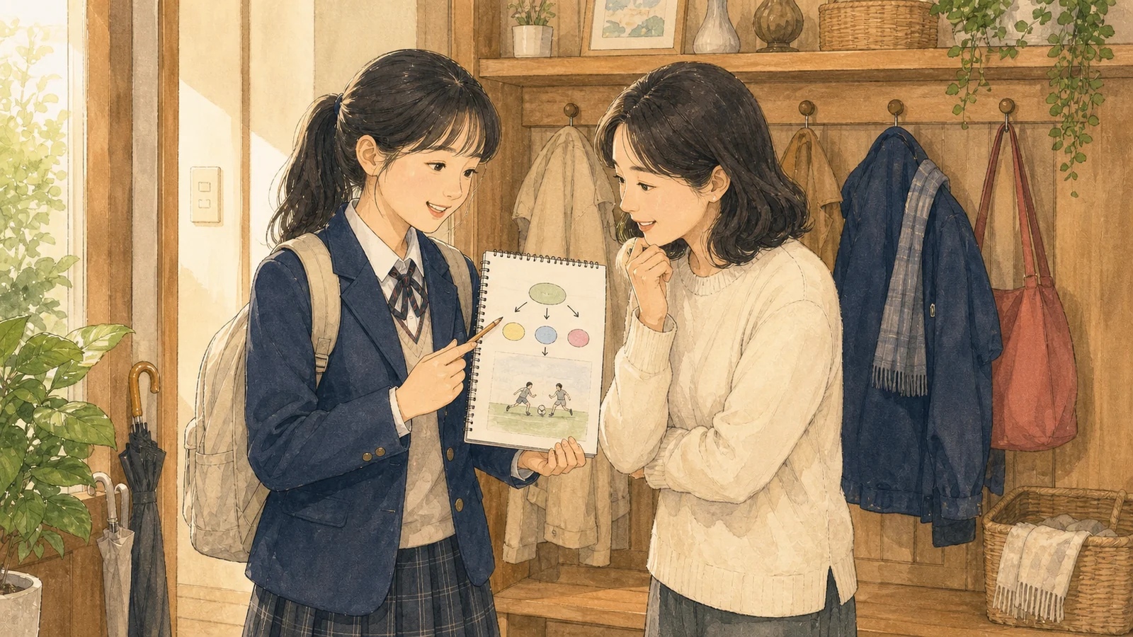 가정에서 단어의 사용 이유를 설명하는 학생과 학부모