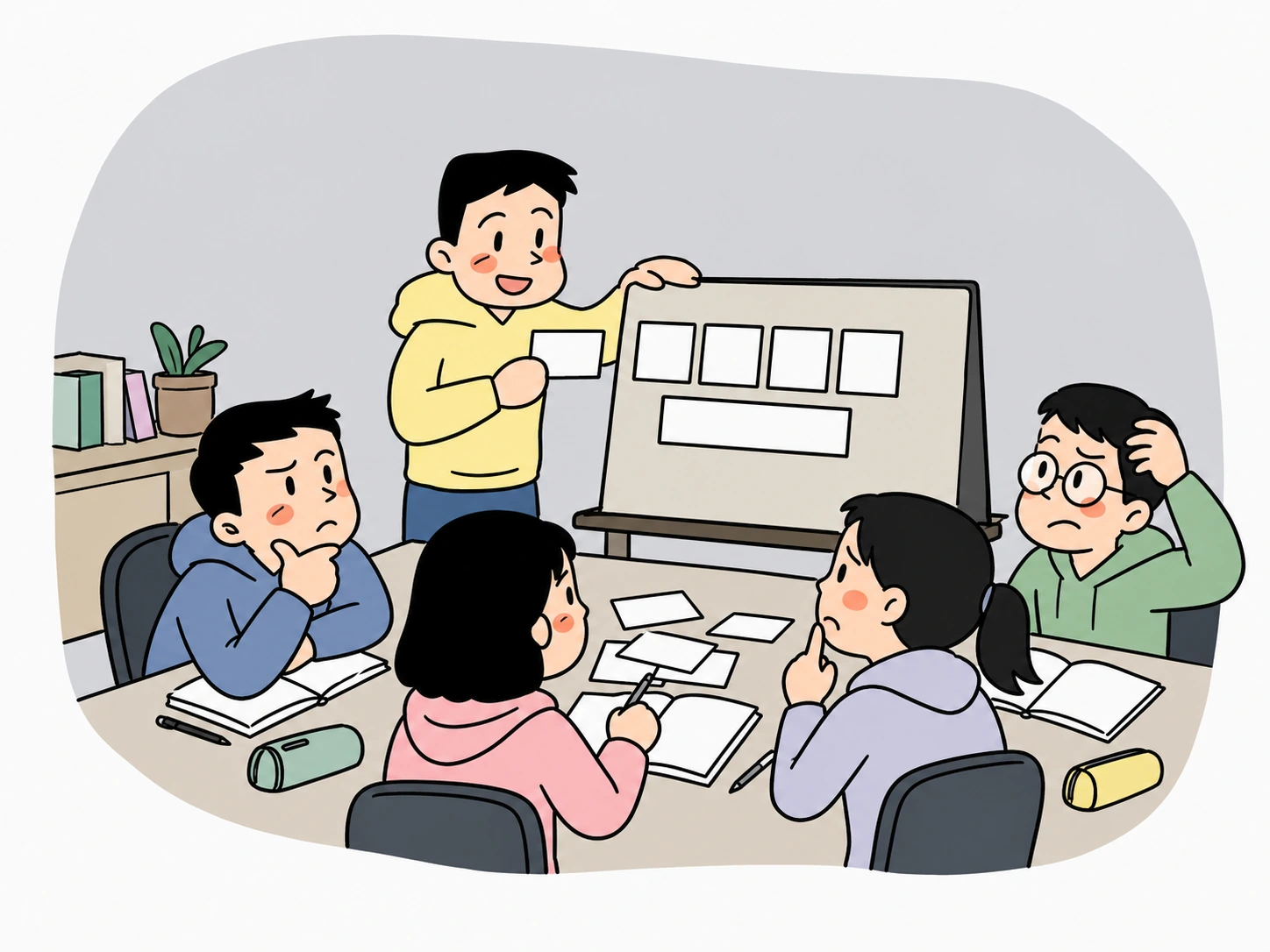 학생이 작은 변형 문제를 만드는 장면입니다.
