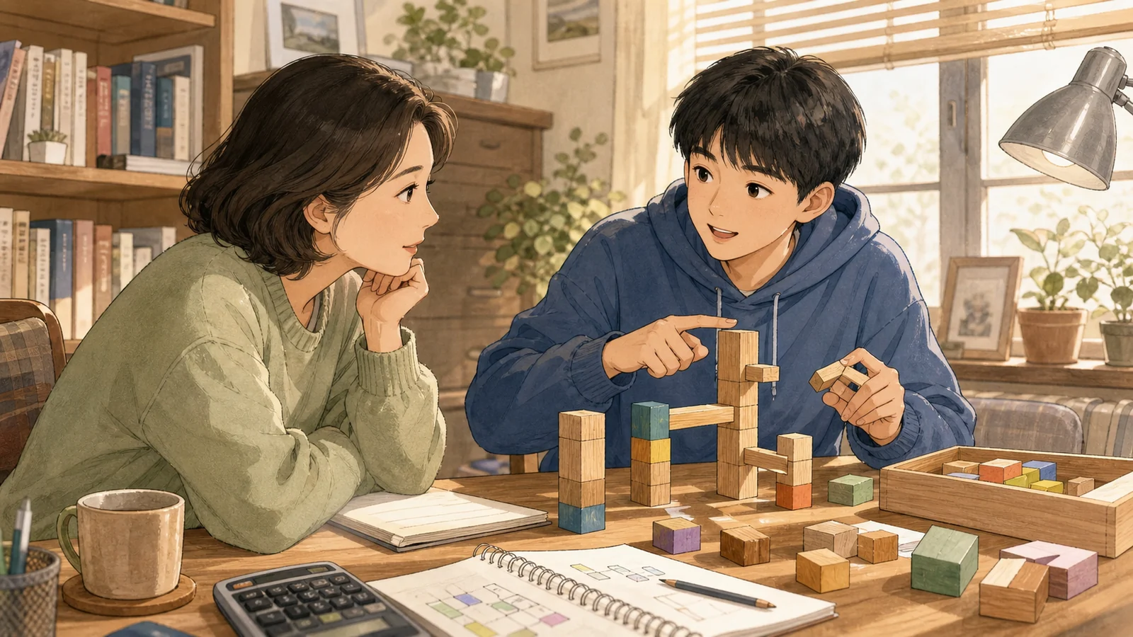 가정에서 통과 증거를 설명하는 학생