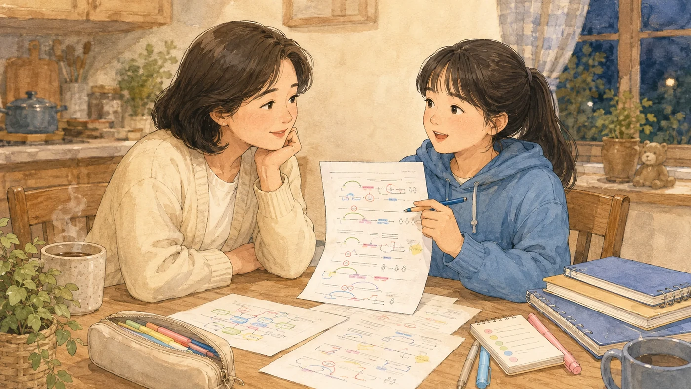 오답 선정 이유를 부모에게 설명하는 사진박스