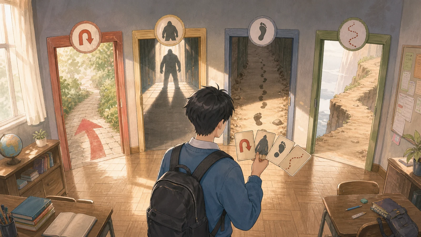 숲길 네 갈래에서 지도와 근거를 비교하는 학생