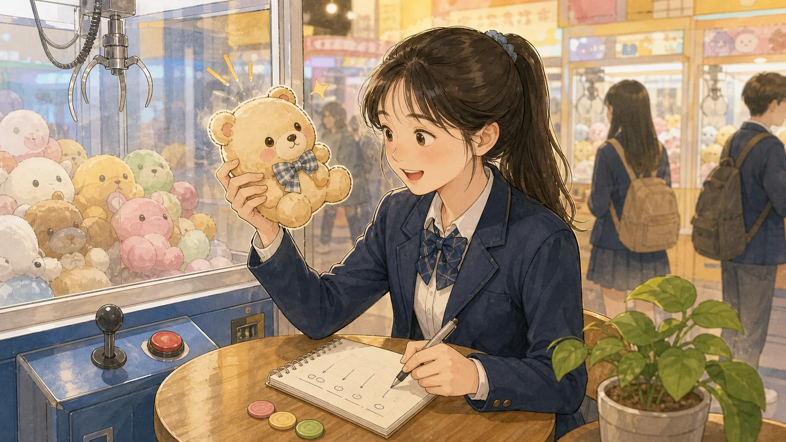오락실에서 우연히 성공한 뒤 확신 토큰을 분류하는 학생